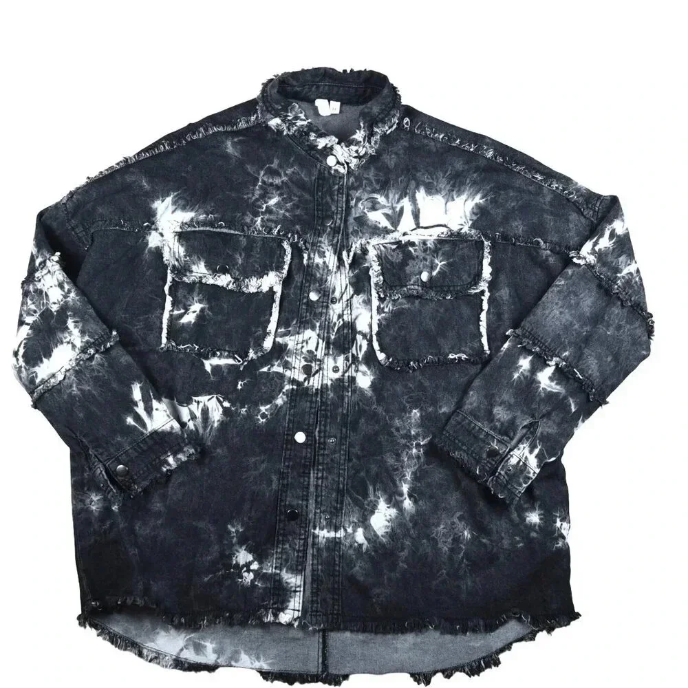 Elan || Rock and Roll Jacket Distressed Bleached Black Denim Medium